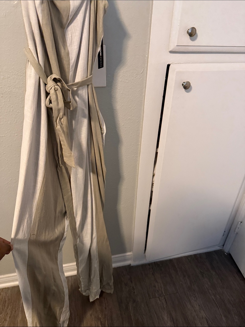 Fashion Nova Beige Wide-Leg Jumpsuit with Tie Waist